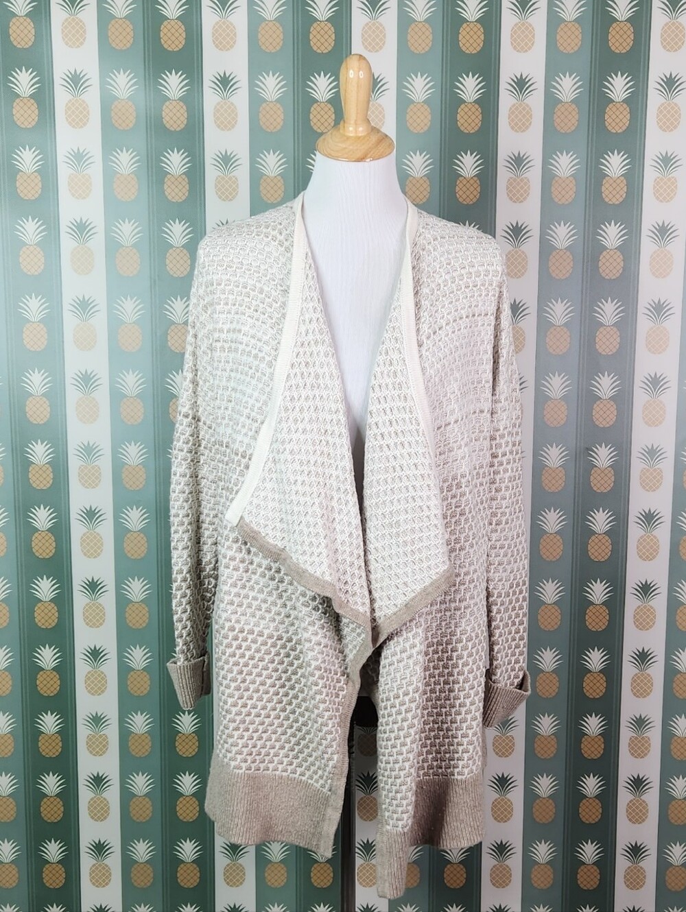 Banana Republic Factory Open-Front Cream Waffle Knit Cardigan Sweater